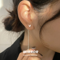 925纯银蝴蝶流苏耳线女防丢螺丝耳钉耳环耳饰小众设计ins风送女朋友老婆情人节七夕生日礼物