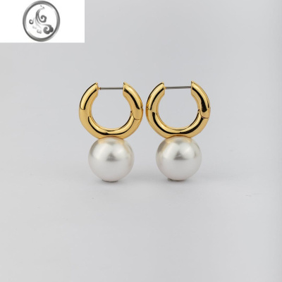 JiMi欧美法式高级感设计夸张气质简约大珍珠圆环耳钉耳环小众冷淡风女
