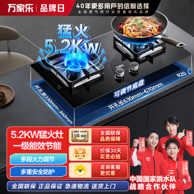 万家乐AY8燃气灶家用厨房台嵌两用天然气双灶5.2KW大火力一级能效节能