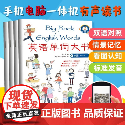 英语单词大书 家园+学校+户外+常识(全4册) 英文绘本零基础入门启蒙 英语口语情境对话情景认知幼儿园少儿读物书