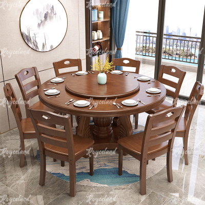 洛诗莲 (RoyceLand) 实木餐桌圆形餐桌椅组合1.3米圆桌8把餐椅