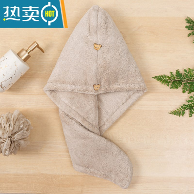 敬平2条装干发帽女吸水可爱速干包头双层加厚浴帽干发巾2021新款 双层(1条)杏色