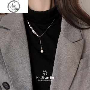 麦穗s925纯银珍珠吊坠项链百搭简约个性小众设计短款秋冬毛衣链女 JiMi 麦穗925银材质项链（可调节）天然珍珠吊坠