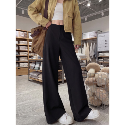 灰色西装裤女春秋新款宽松bf慵懒风直筒裤高级感小个子休闲阔腿裤_959