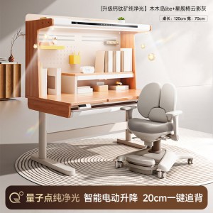 igrow爱果乐儿童学习桌电动升降书桌子小学生实木桌椅套装木木岛
