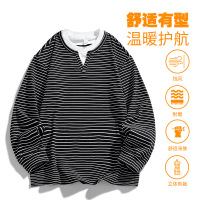 男装时尚百搭假两件卫衣男秋冬季新款长袖T恤休闲宽松条纹打底衫