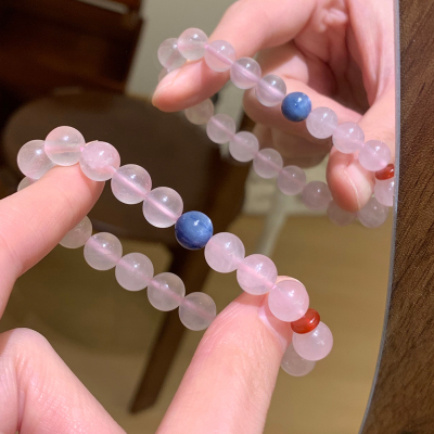 天然粉水晶蓝晶石手串女款高级感适合夏天的手链高颜值学生党送女朋友老婆情人节七夕生日礼物
