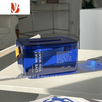 三维工匠ins风纸抽盒轻奢高颜值纸巾盒客厅收纳带弹簧抽纸盒创意简约摆件 手提透明蓝纸巾盒