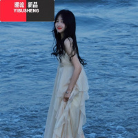 YIBUSHENG季度假吊带荷叶边连衣裙显瘦云南旅游森系仙女裙三亚海边沙滩裙