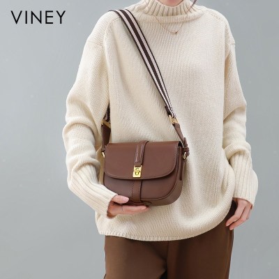 Viney包包2020新款潮真皮女包时尚斜挎包女百搭单肩包宽带马鞍包