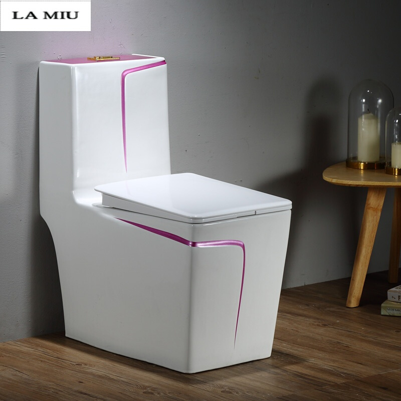 普通家用抽水马桶彩色欧式陶瓷抽水个性虹吸式坐便器方形旗袍玫瑰紫千城送货入户波迷娜BOMINA