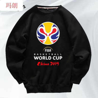 珂卡慕(KEKAMU)篮球世界杯运动球服圆领长袖衫2020男女情侣卫衣打底休闲T恤上衣黑色XXL