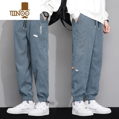 YANXU裤子男士休闲裤款宽松束脚运动冰丝潮牌工装长裤2023夏季新款