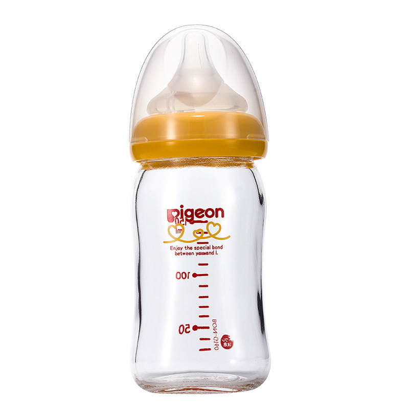贝亲母乳实感 耐热玻璃奶瓶 橘黄色 160ml