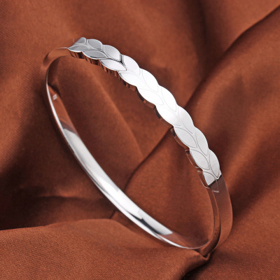 大麦银手镯9999纯银女闭口实心时尚扁条时尚封口式麦穗足银镯子送女朋友老婆情人节七夕生日礼物