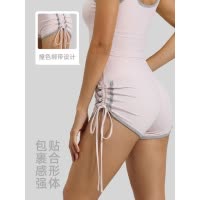 新款抽绳运动短裤蜜桃撞色高腰紧身跑步训练健身瑜伽裤女
