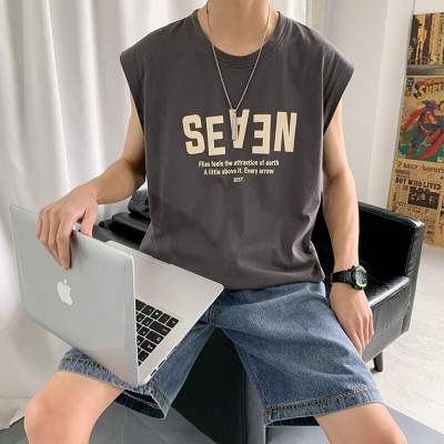梵克公牛坎肩背心男潮牌ins夏季坎袖男士汗背心韩版潮流帅气宽松网红无袖T恤黑灰M