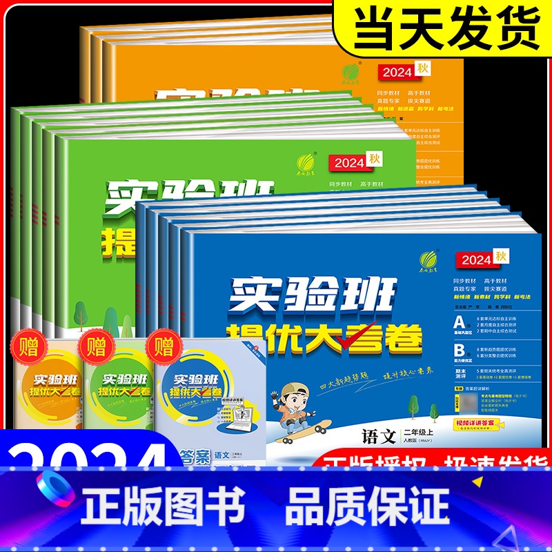 1本:语文[人教版] 二年级上 [正版]江苏2024版实验班提优大考卷一二三四五六年级上下册语文数学英语人教译林江苏教版