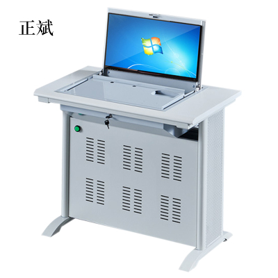 正斌单人翻转电脑桌双人培训桌学校多媒体教室考试桌机房嵌入式学生桌051S灰白色单人不含显示器