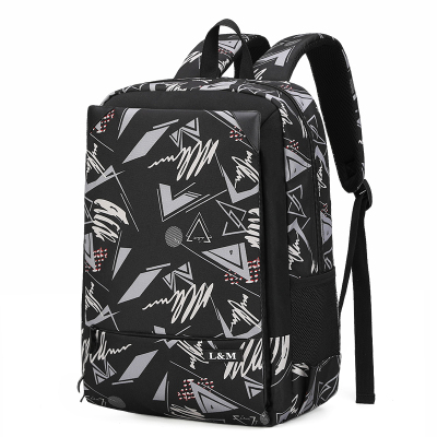 L&M书包2020新款大容量双肩包男士背包书包女旅行笔记本电脑包中小学生书包男韩版几何灰