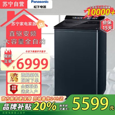 松下(Panasonic)XQB120-U166波轮洗衣机大容量全自动家用直驱变频 悬浮全景智彩屏