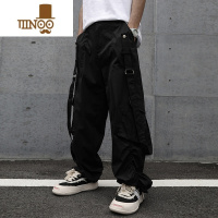 YANXU美式街头vibe风新款高街休闲裤男女飘带装饰直筒宽松潮牌工装长裤