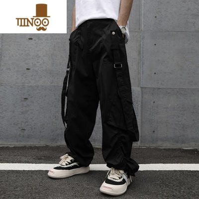 YANXU美式街头vibe风新款高街休闲裤男女飘带装饰直筒宽松潮牌工装长裤