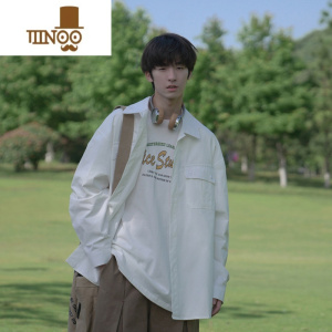 YANXUE禾子2023秋季男士长袖衬衫纯色百搭工装双口袋宽松学生衬衣潮