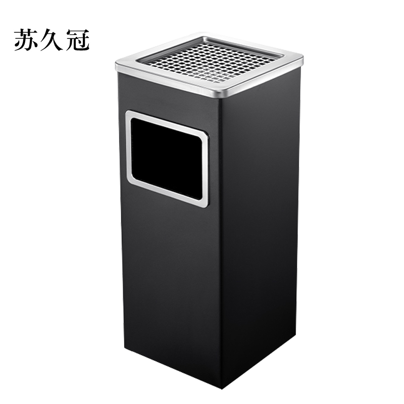 苏久冠不锈钢圆形大号商用垃圾桶立式烟灰桶电梯口高档户外方型黑色烤漆