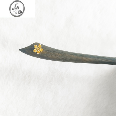 JiMi原创国风铜镀真金花绿檀香木簪子日常简约精致盘发发簪复古木钗子