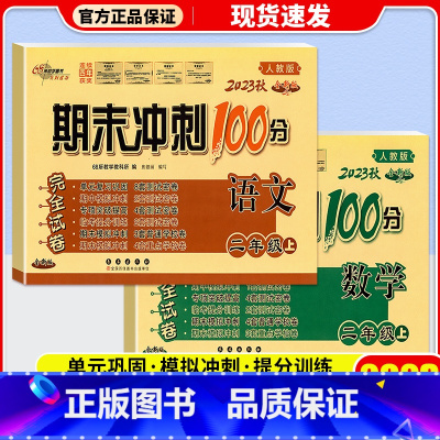 [2本]语文(人教版)+数学 (人教版) 二年级上 [正版]2023新版 期末冲刺100分二年级上册下册试卷语文数学全套