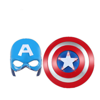 99-10-万圣节儿童钢铁侠美国队长大蜂擎天柱动发光面具声光剑套装复仇者蜘蛛侠激光剑玩具美国队长面具+盾牌