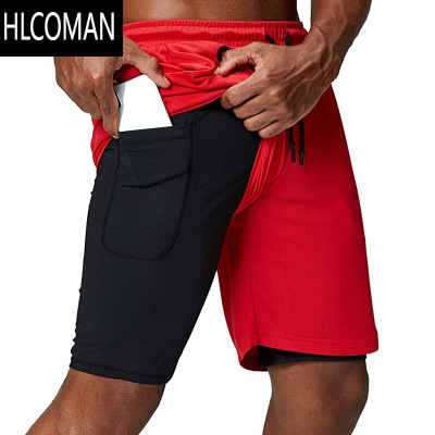 HLCOMAN夏季新款运动健身个性潮流速干防走光短裤二合一五分裤男