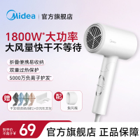 美的(Midea)大功率家用电吹风 负离子恒温护发 便携出差家用吹风筒 宿舍可用 极地白1800W折叠款 FZ201