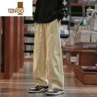 YANXU卡其色工装裤男夏季新款日系复古潮牌青少年休闲宽松直筒休闲长裤