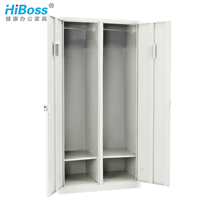 hiboss 2门更衣柜双门铁衣柜两门铁皮更衣柜储物柜带锁 灰白色(单位