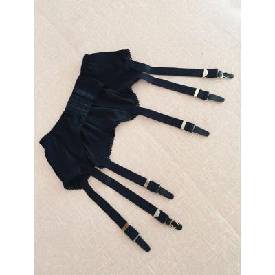 波迷娜(bomina)连裤袜复古风高端黑色瘦腰复古缎面吊袜带丝袜超宽腰封