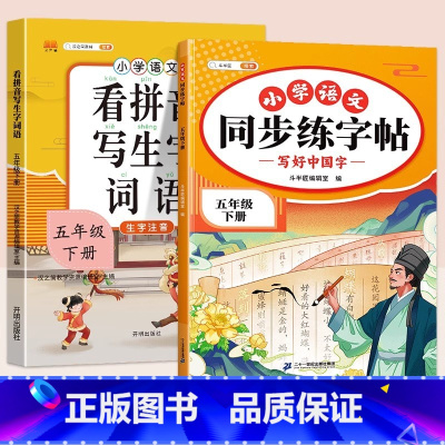 同步练字帖+看拼音写词语 二年级下 [正版]五年级下册语文同步练字帖人教版写好中国字小学每日一练小学生英语衡水体5下学期