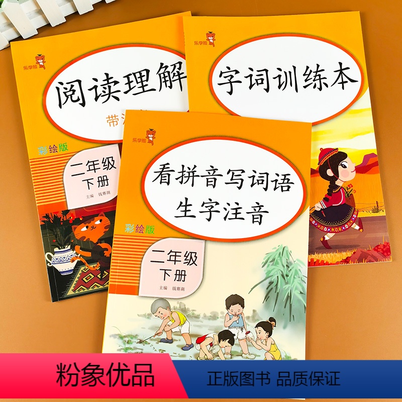 [正版]全套3册二年级下册 阅读理解+字词训练+看拼音写词语生字注音人教版小学语文课堂同步训练随堂练写字本手册试卷训练