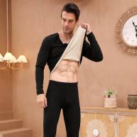 新款双面磨毛AB面秋衣秋裤女男士无痕保暖内衣套装打底衫暖绒