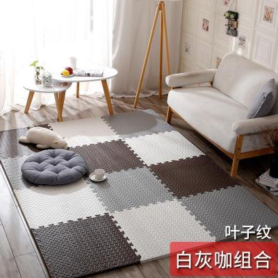 泡沫地垫家用隔音海绵铺地板垫子拼接爬爬卧室儿童爬行垫拼图 白+咖+灰 60*60*2.4cm叶子纹[4片]升级加厚送边条