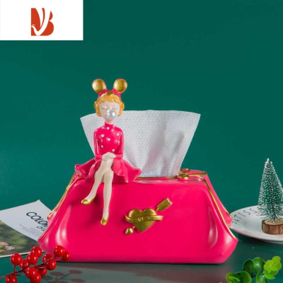 三维工匠轻奢泡泡女孩纸巾盒客厅摆件茶几收纳盒现代创意家用抽纸盒纸抽盒 泡泡女孩[纸巾盒]紫色