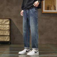 复古腔调松紧腰牛仔裤男士锥形版型做旧工艺通勤休闲卷边长裤男