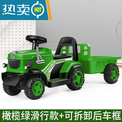网红儿童拖拉机玩具车可坐人电动带斗仿真大号男孩儿童电动工程车真智力原野绿拖拉机+可拆卸后斗滑行款不可充电官方标配