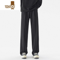 YANXU黑色西装裤子男潮流宽松百搭直筒西裤夏季休闲凉感冰丝裤