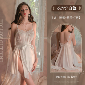 霏慕性感情趣内衣多片开衩透纱花瓣睡裙午夜魅力女式情趣睡衣露背吊带床上衣服6310