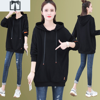 SUNTEK中长款卫衣女春秋时尚连帽休闲运动上衣小个子气质减龄带帽外套女卫衣
