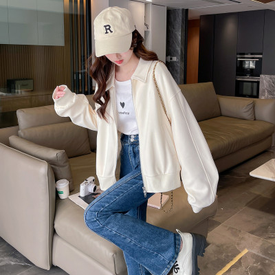 [1折价52.9元,叠加优惠券]春季女翻领净色短款长袖外套简约气质温柔韩版时尚