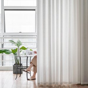 美帮汇飘窗窗帘免打孔安装纱帘送伸缩杆窗纱透光不透人白纱卧室阳台遮光