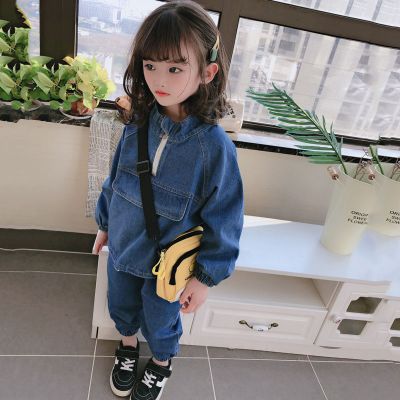 珂卡慕(KEKAMU)小女孩春天穿的衣服儿童套装2020春新款女童个性套头牛仔上衣+束口牛仔裤两件如图默认颜色7码建议身高约90cm-100cm